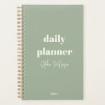 Moderne aangepaste Boho chique minimalistische dag Planner<br><div class="desc">Blijf georganiseerd met flair! 📅 Pas onze Boho Chic Dusty Green Daily Planner aan met jouw naam,  jaar en titel! Je stijl,  je schema. Bereik uw doelen in minimalistische,  moderne mode. Planning gemaakt persoonlijk en stijlvol! #CustomPlanner #OrganizationGoals</div>
