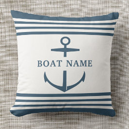 Moderne aangepaste bootnaam Dusty Blue Anchor Naut Kussen