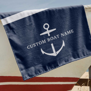 Moderne aangepaste botnaam Nautical Anchor Strandlaken