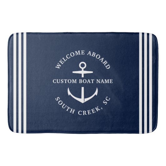 Moderne aangepaste botnaam Welkom op Nautisch vlak Badmat (Voorkant)