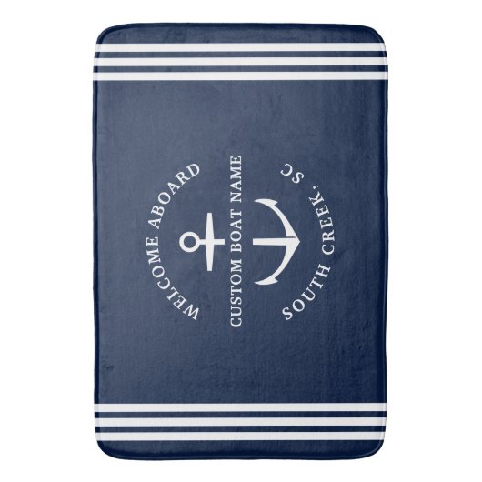 Moderne aangepaste botnaam Welkom op Nautisch vlak Badmat (Voorkant Verticaal)