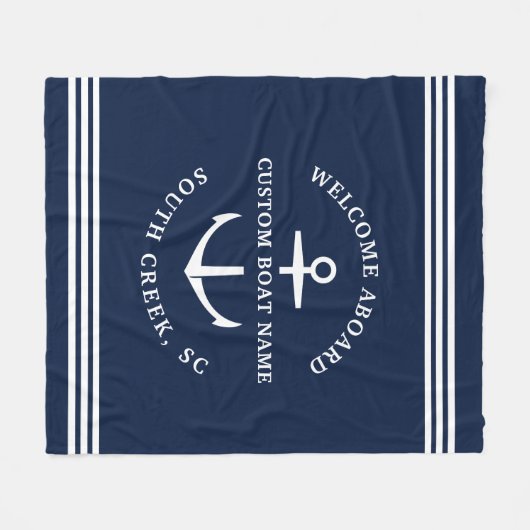 Moderne aangepaste botnaam Welkom op Nautisch vlak Fleece Deken (Voorkant (Horizontaal))