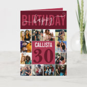 Moderne Aangepaste Bourgogne Roze Rood 12 Foto Bir Kaart (Voorkant)