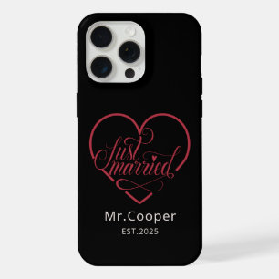 Moderne Aangepaste Bruidegom Net Getrouwd Liefdes iPhone 15 Pro Max Case