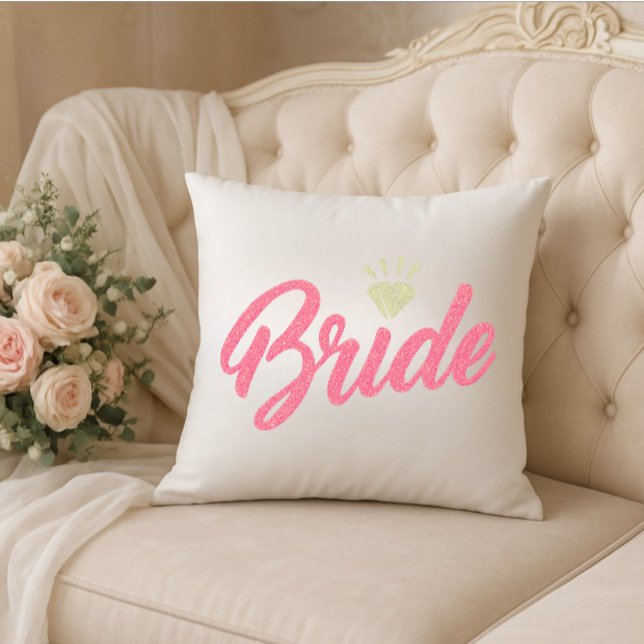 Moderne aangepaste bruidsnaam roze glitterende dia kussen (Modern bride pillow )