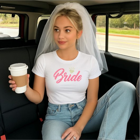 Moderne aangepaste bruidsnaam roze glitterende dia Tri-Blend shirt
