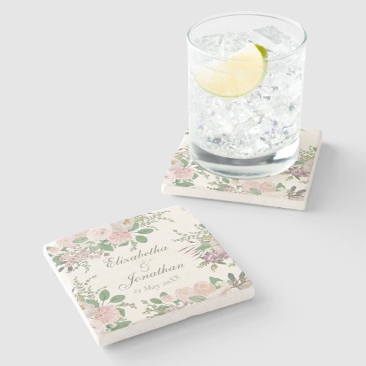 Moderne, aangepaste bruiloft op maat stenen onderzetter (Zijkant)