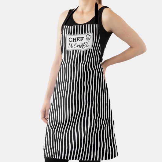 Moderne, aangepaste Chef Black Striped Schort (Insitu)