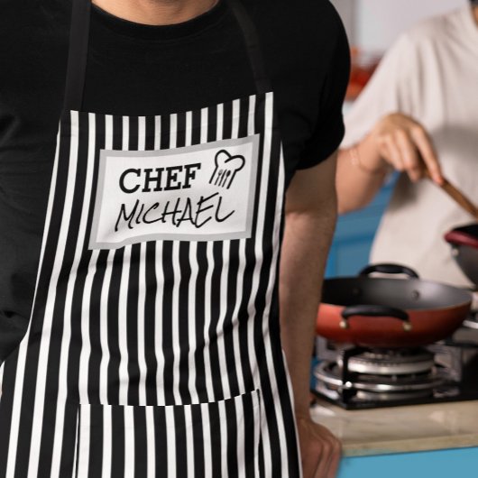 Moderne, aangepaste Chef Black Striped Schort
