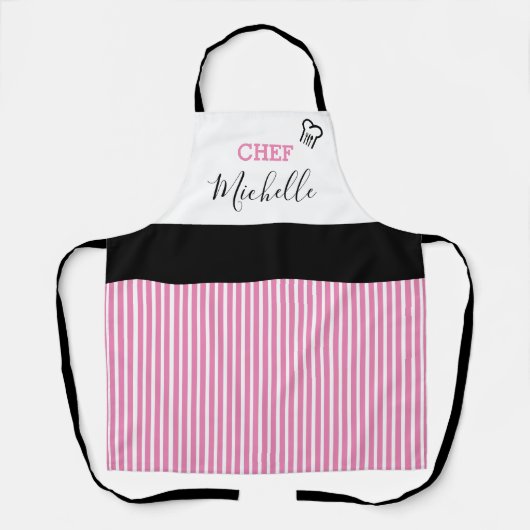 Moderne, aangepaste Chef Pink Striped Schort (Voorkant)