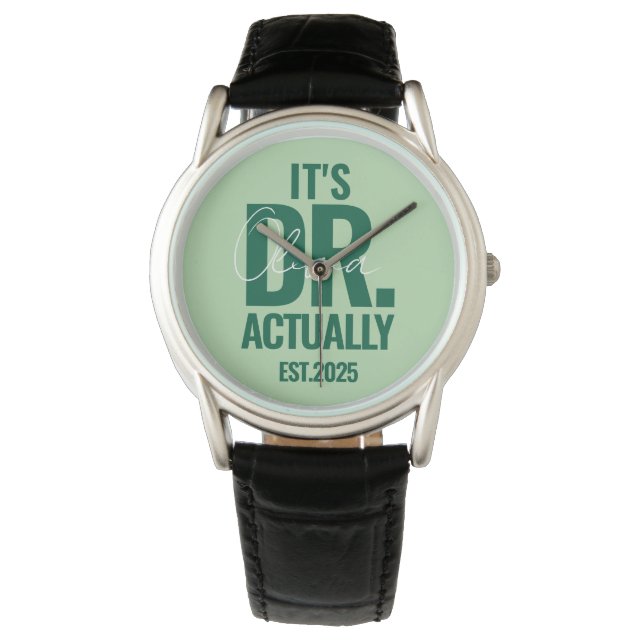 Moderne Aangepaste Dr. Naam Datum Donkergroene Kno Horloge (Voorkant)