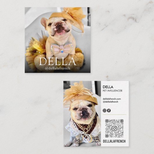 Moderne Aangepaste dubbele foto Scannable QR | Del Vierkante Visitekaartje (Voorkant / Achterkant)