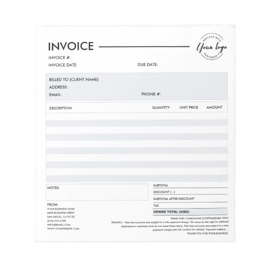 Moderne Aangepaste Factuur Verkoopbon Voor Klein B Notitieblok (Voorkant)