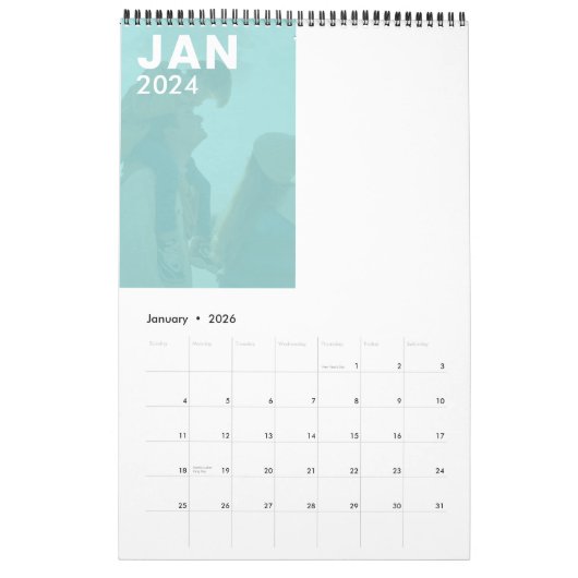 Moderne aangepaste familie foto kalender kleuren (Jan 2026)
