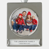 Moderne Aangepaste Familie Foto Kerstmis Verzilverd Banner Ornament (Voorkant)