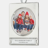Moderne Aangepaste Familie Foto Kerstmis Verzilverd Banner Ornament (Links)