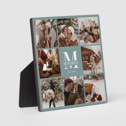 Moderne aangepaste familie fotocollage | Monogram  Fotoplaat (Voorkant)