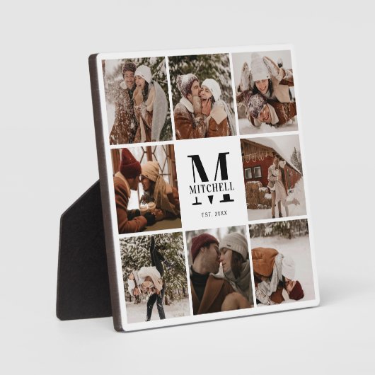 Moderne aangepaste familie fotocollage | Monogram  Fotoplaat (Voorkant)