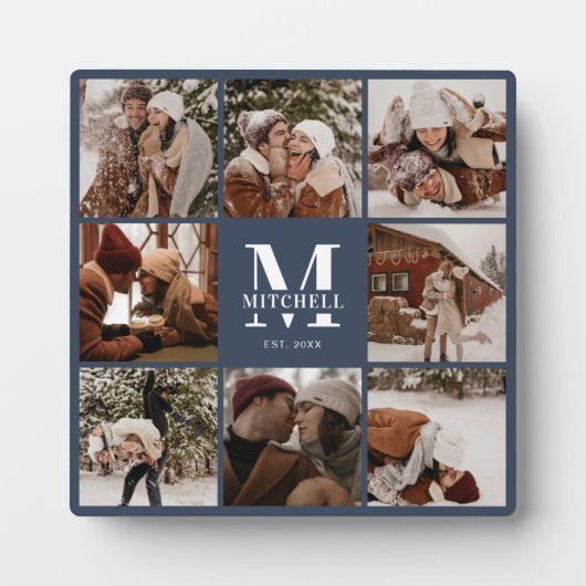 Moderne aangepaste familie fotocollage | Monogram  Fotoplaat (Voorkant)