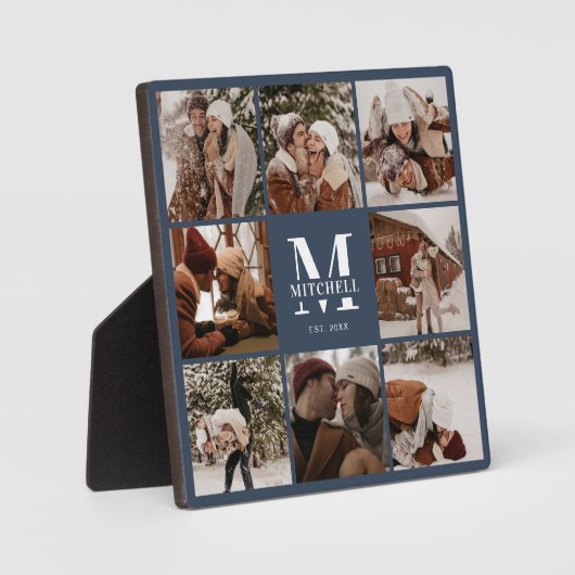 Moderne aangepaste familie fotocollage | Monogram  Fotoplaat (Voorkant)