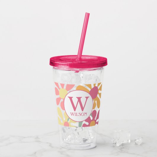 Moderne aangepaste familie water kleur bloem roze  acryl drinkbeker (Achterkant ijs)