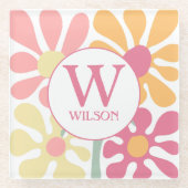 Moderne aangepaste familie water kleur bloem roze  glazen onderzetter (Voorkant)