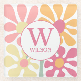 Moderne aangepaste familie water kleur bloem roze  glazen onderzetter