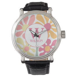 Moderne aangepaste familie water kleur bloem roze  horloge