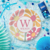 Moderne aangepaste familie water kleur bloem roze  papieren bordje (Feest)