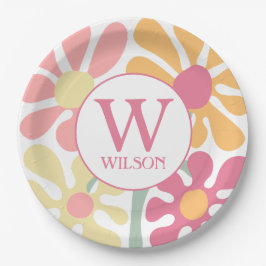 Moderne aangepaste familie water kleur bloem roze  papieren bordje