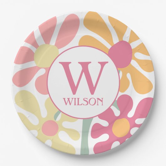 Moderne aangepaste familie water kleur bloem roze  papieren bordje (Voorkant)