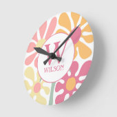 Moderne aangepaste familie water kleur bloem roze  ronde klok (Hoek)