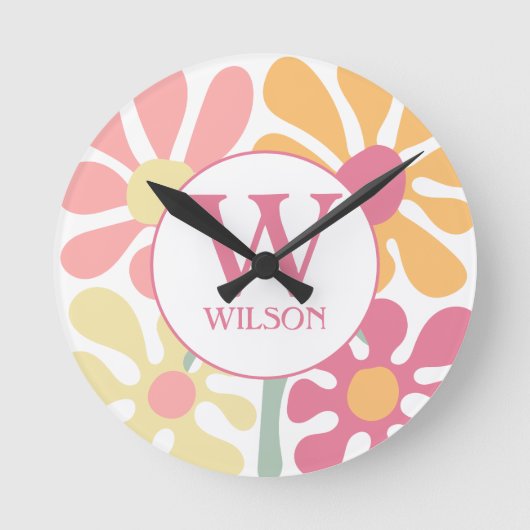 Moderne aangepaste familie water kleur bloem roze  ronde klok (Voorkant)