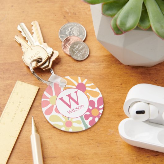 Moderne aangepaste familie water kleur bloem roze  sleutelhanger (Bureau)