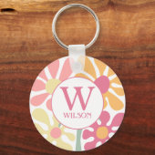 Moderne aangepaste familie water kleur bloem roze  sleutelhanger (Voorkant)