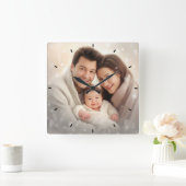 Moderne aangepaste familiefoto gepersonaliseerd vierkante klok (Huis)