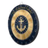 Moderne aangepaste familienaam Nautisch blauw en g Dartbord (Voorkant Rechts)