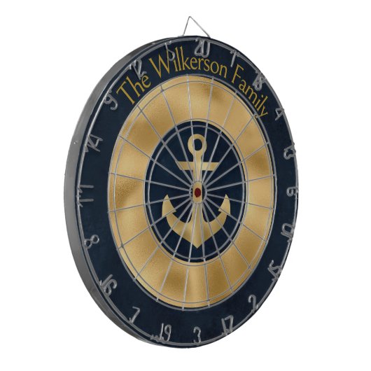 Moderne aangepaste familienaam Nautisch blauw en g Dartbord (Voorkant Links)