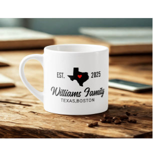 Moderne aangepaste familienaam Texas kaart rode li Espresso Kop