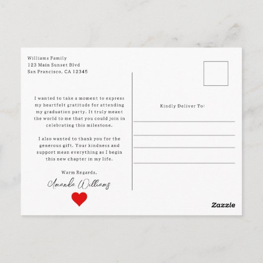 Moderne, aangepaste foto, Afstuderen dank u Briefkaart (Achterkant)