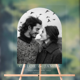 Moderne aangepaste foto boog bruiloft welkom acryl bord