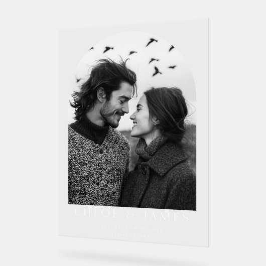 Moderne aangepaste foto boog bruiloft welkom acryl bord (Hoek)