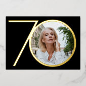 Moderne aangepaste foto chique zwart goud 70e verj folie uitnodiging (Voorkant)