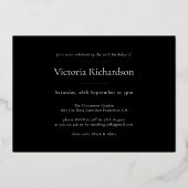 Moderne aangepaste foto chique zwart goud 70e verj folie uitnodiging (Achterkant)