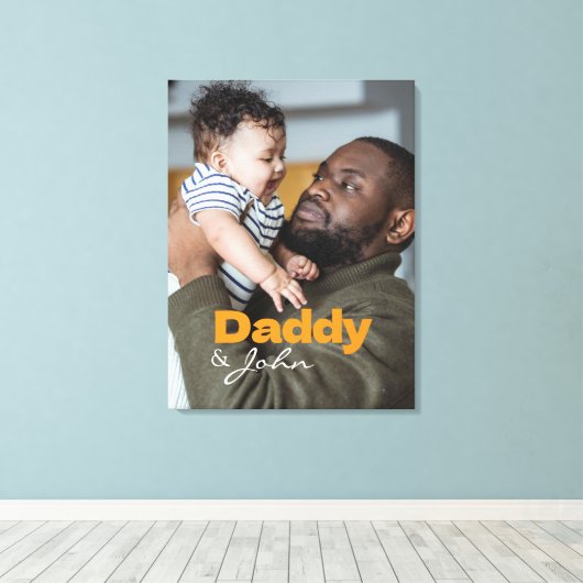 Moderne aangepaste foto Daddy & Son naam Keepsake Canvas Afdruk (Insitu (Houten vloer))