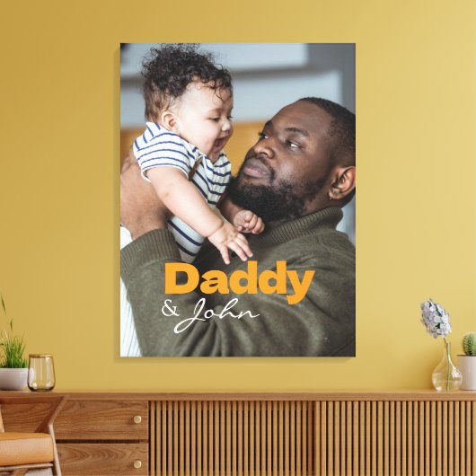 Moderne aangepaste foto Daddy & Son naam Keepsake Canvas Afdruk (Insitu (Woonkamer))