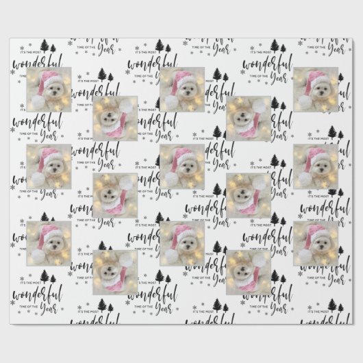 Moderne aangepaste foto-dooszwart-witte typografie cadeaupapier (Vlak)