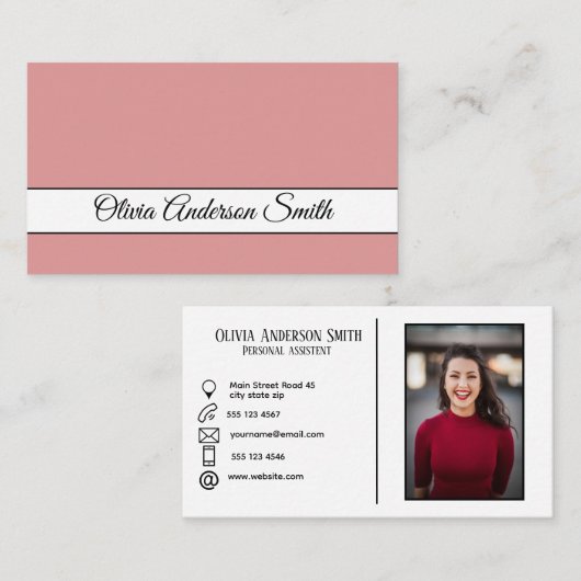 Moderne Aangepaste foto en contacten Blush Visitekaartje (Voorkant / Achterkant)