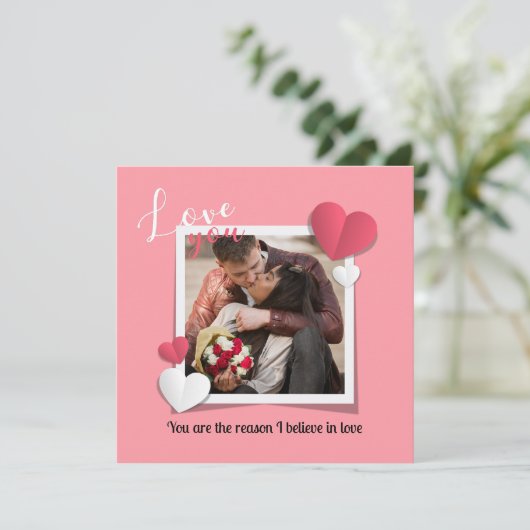 Moderne aangepaste foto en liefdesbericht bedankkaart (Staand voorkant)