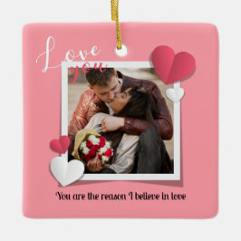 Moderne aangepaste foto en liefdesbericht keramisch ornament